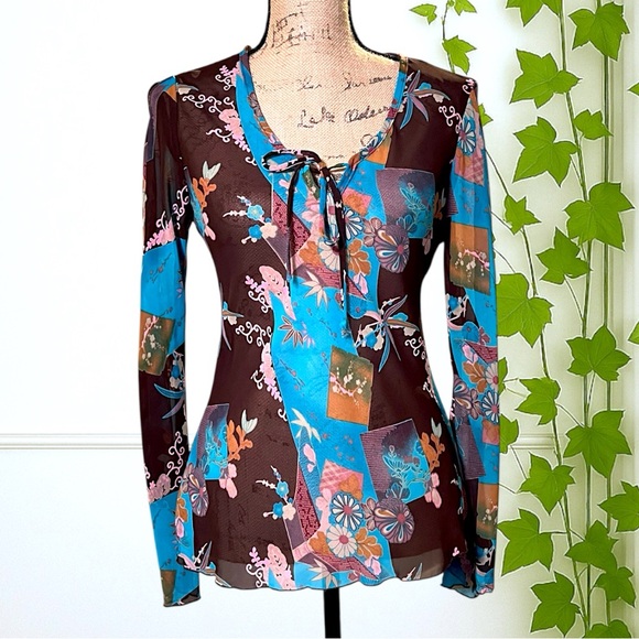 KLD Open Shoulder Sheer Tunic Blouse Small - Picture 1 of 16